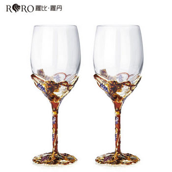 罗比·罗丹  金色收获大红酒杯水晶高脚杯欧式珐琅彩玻璃杯