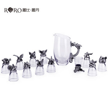 罗比·罗丹  十二生肖兽首玻璃白酒杯分摇醒酒器酒具套装