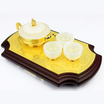 品味人生 茶具摆件 工艺品琉璃玉雕摆件