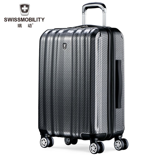 瑞动（SWISSMOBILITY）20英寸商务新时尚登机箱全新PC+ABS商务旅行箱MT-5058-82T00黑底银白编织纹